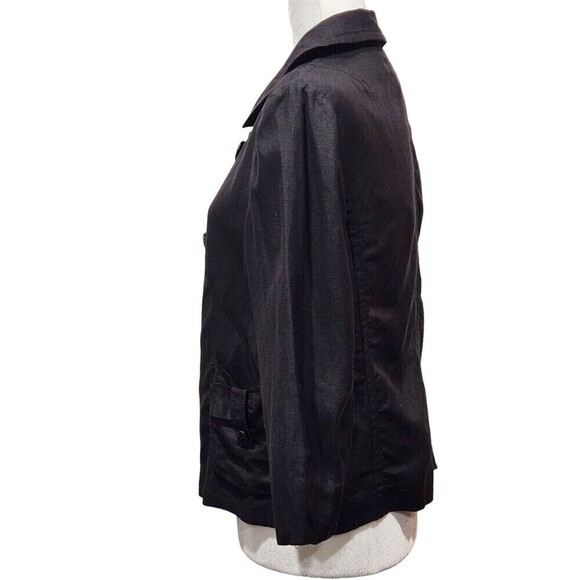 LARRY Levine Black Linen Blend Button Front Peter Pan Collar Blazer Jacket, M - Picture 6 of 9
